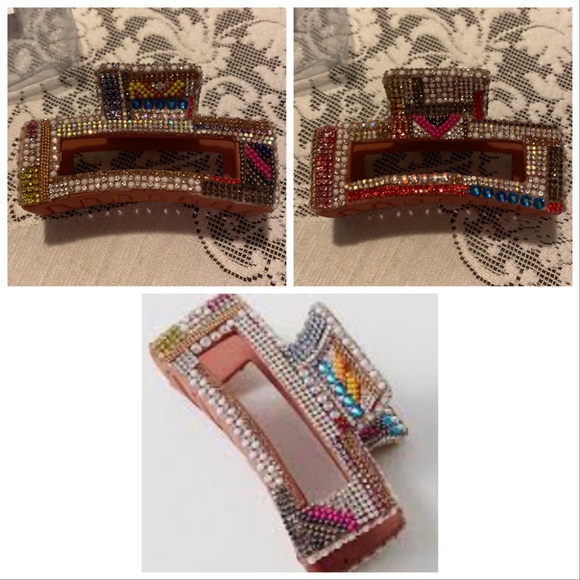 Free People Curried Myrrh Monet Crystal Embellished Stunning Claw Clip NEW - Picture 3 of 17